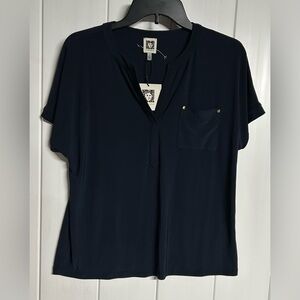 Anne Klein Short Sleeve V-Neck Pocket Blouse